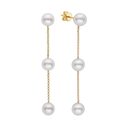 6-7mm Freshwater Pearl Yellow Gold Dangle Earrings