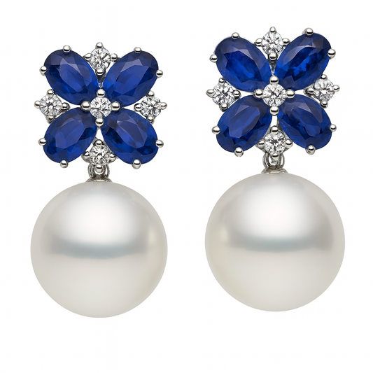18K White Gold White South Sea Pearl Earrings, 13-14mm, 4.6ct