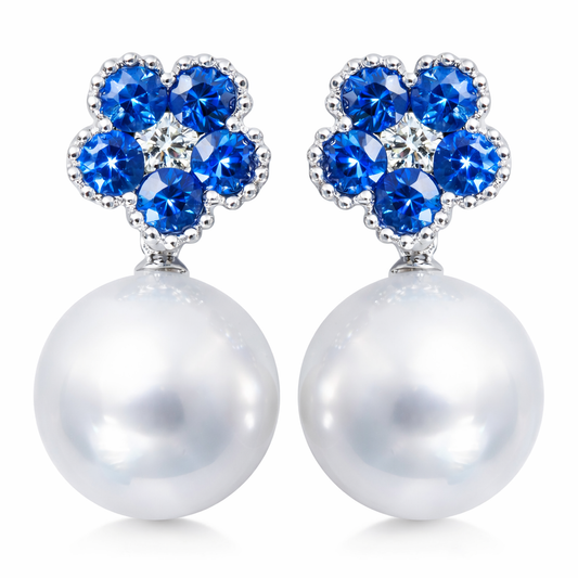 18K White Gold White South Sea Pearl Earrings, 12-13mm, 1.7ct