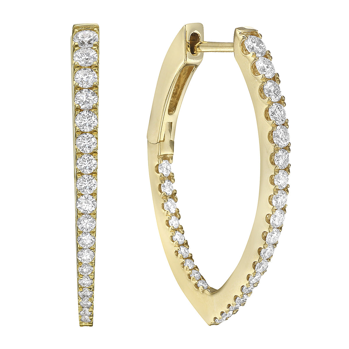 14k Yellow Gold Diamond Hoop Earrings, 0.65ct