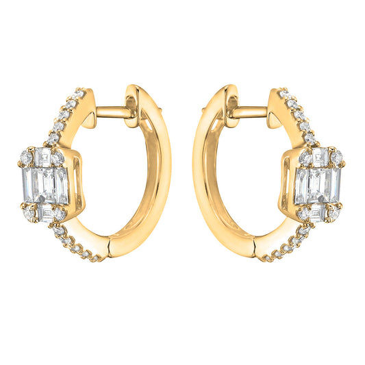 18K Yellow Gold Diamond Huggies Earrings, 0.5ct