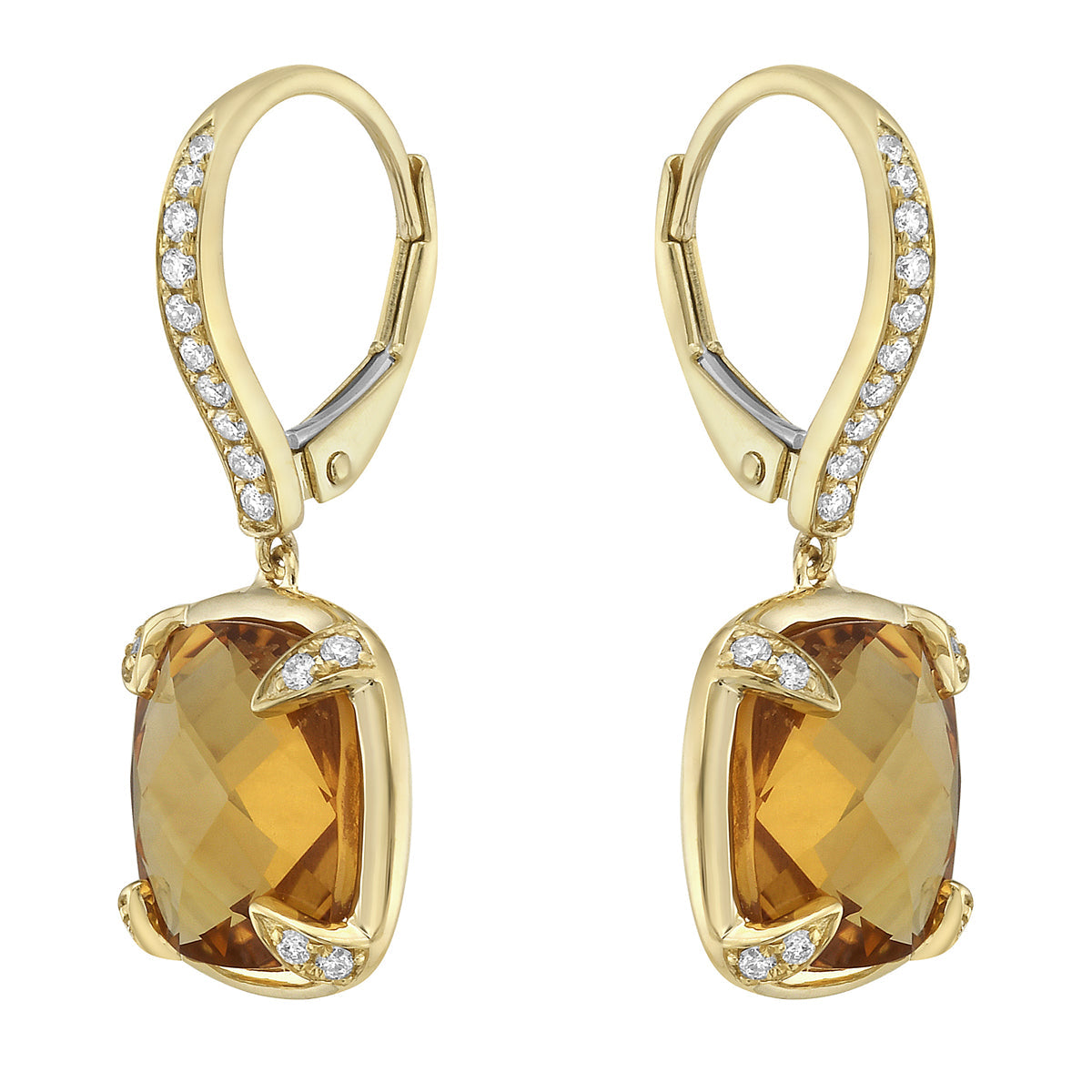 14K Yellow Gold Citrine Earrings, 7.18ct