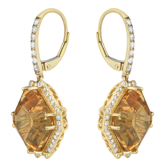 14K Yellow Gold Citrine Earrings, 14.4ct
