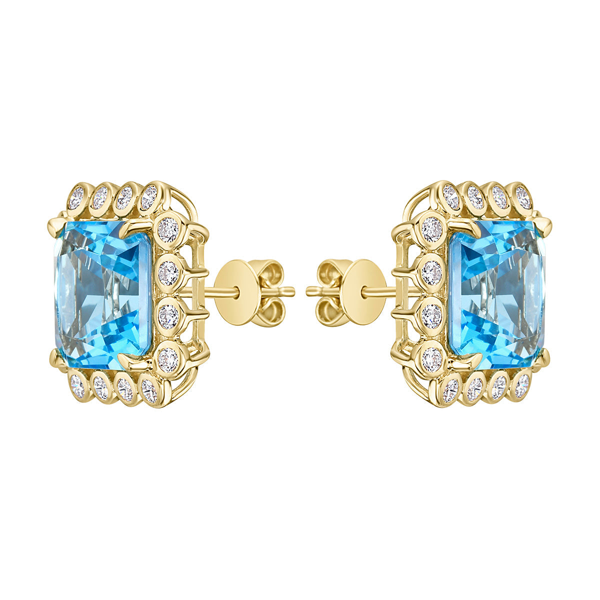 14K Yellow Gold Swiss Blue Topaz Earrings, 11.33ct
