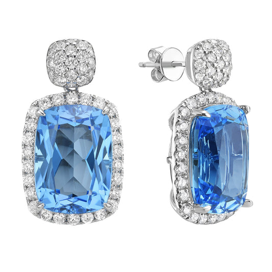 14K White Gold Swiss Blue Topaz Earrings, 17.53ct