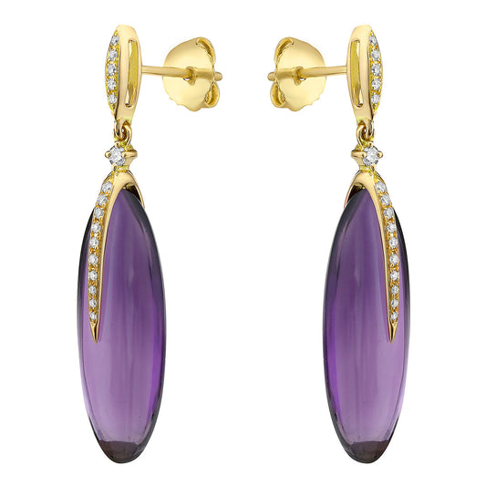 18K Yellow Gold Amethyst Earrings, 16.6ct