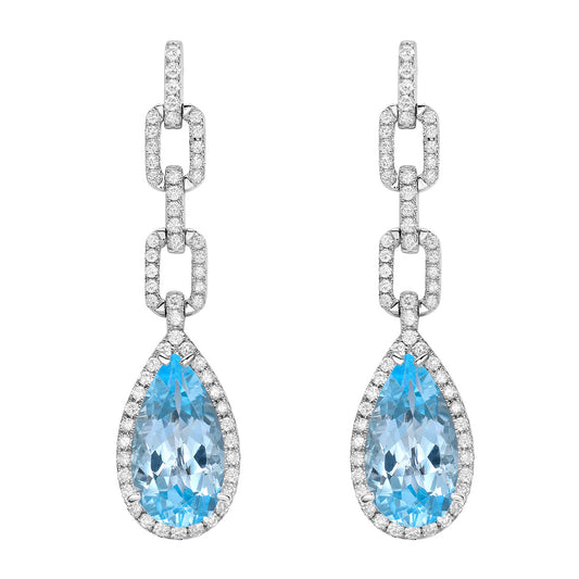 14K White Gold Sky Blue Topaz Earrings, 9.92ct
