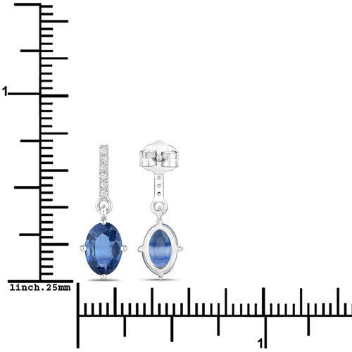 1.95 Carat Genuine Blue Sapphire and White Diamond 14K White Gold Earrings