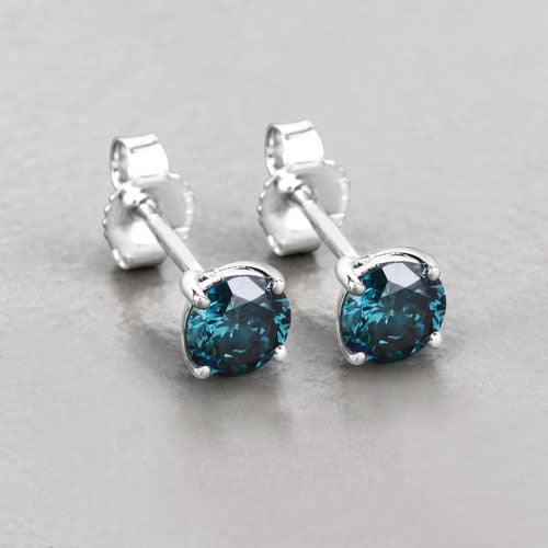 0.81 Carat Genuine Blue Diamond 14K White Gold Earrings