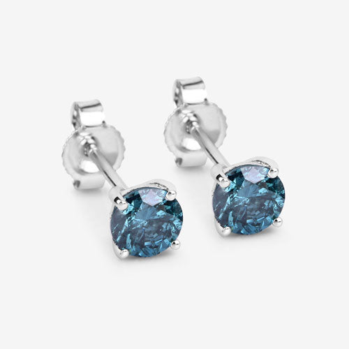 0.81 Carat Genuine Blue Diamond 14K White Gold Earrings