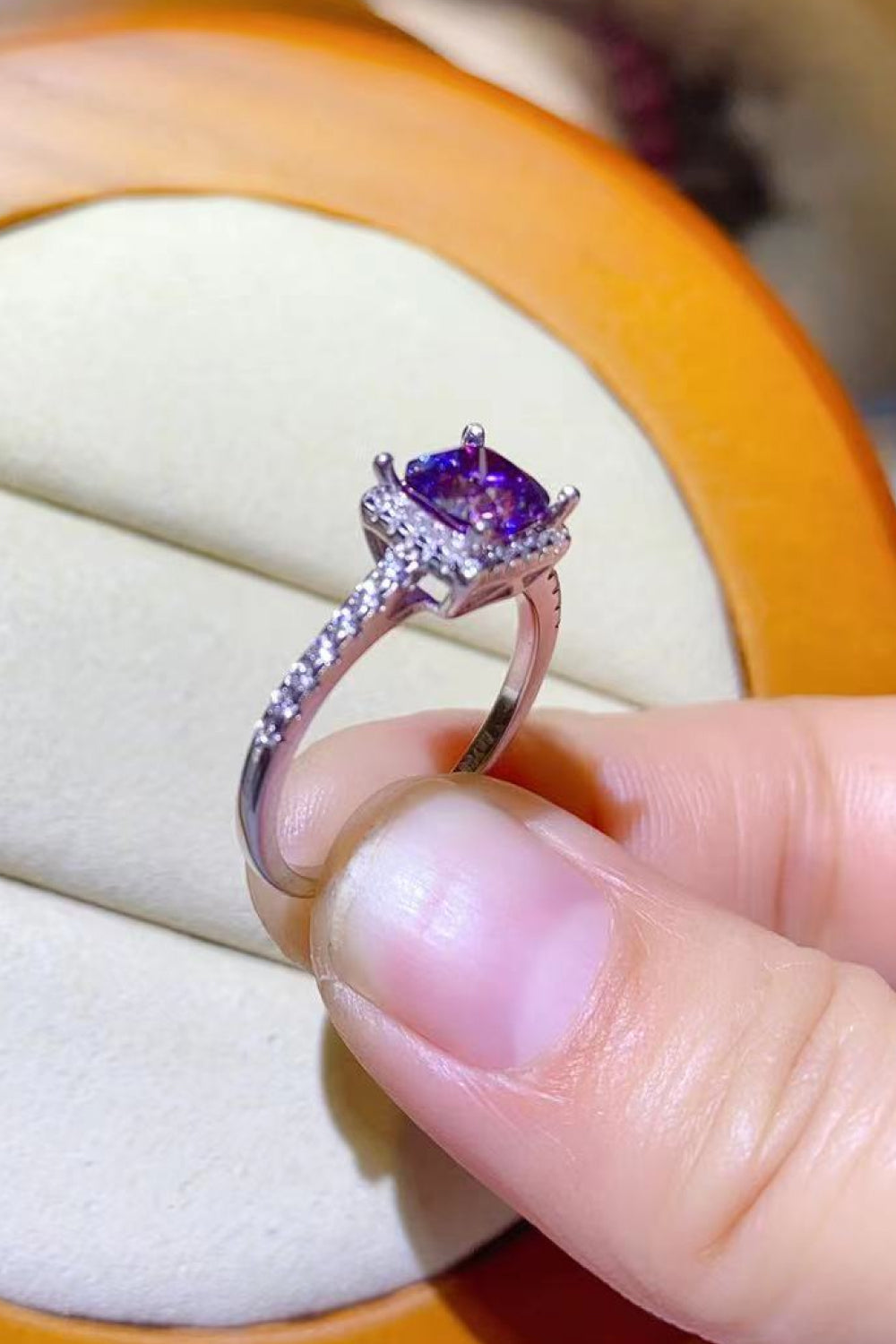 1 Carat Purple Sparkala™ Platinum-Plated Square Ring