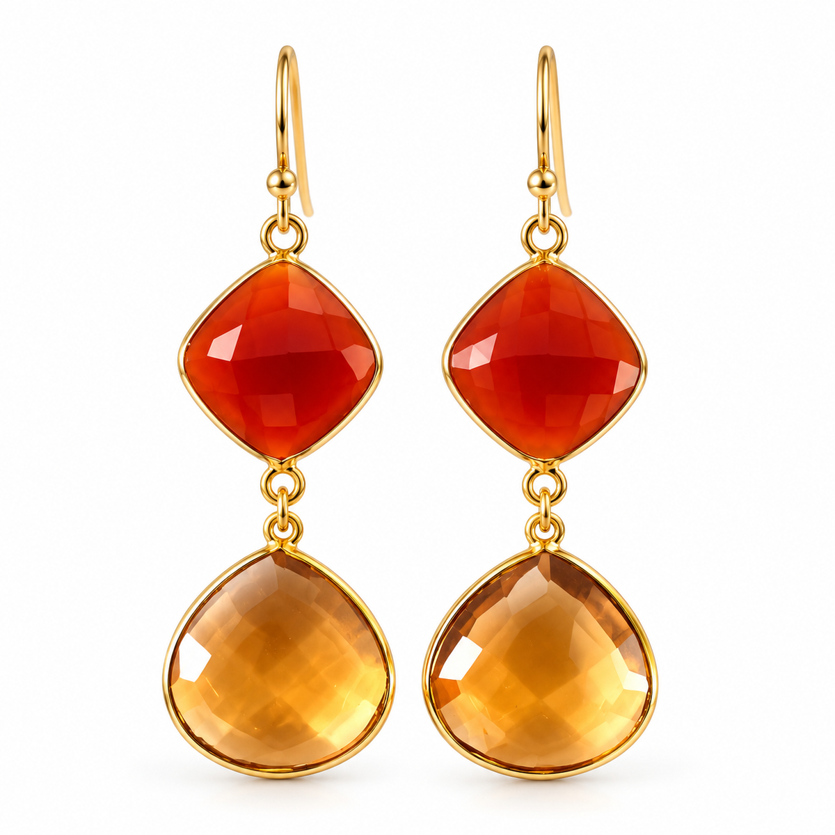 Carnelian & Amber Topaz Drop Earrings – 14K Gold Filled
