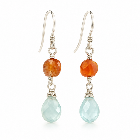 Aquamarine & Carnelian Earrings – Sterling Silver