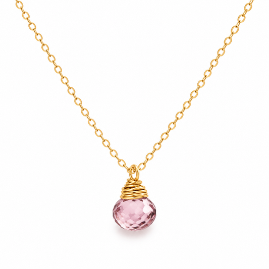 Strawberry Quartz Briolette Necklace – 14K Gold Filled