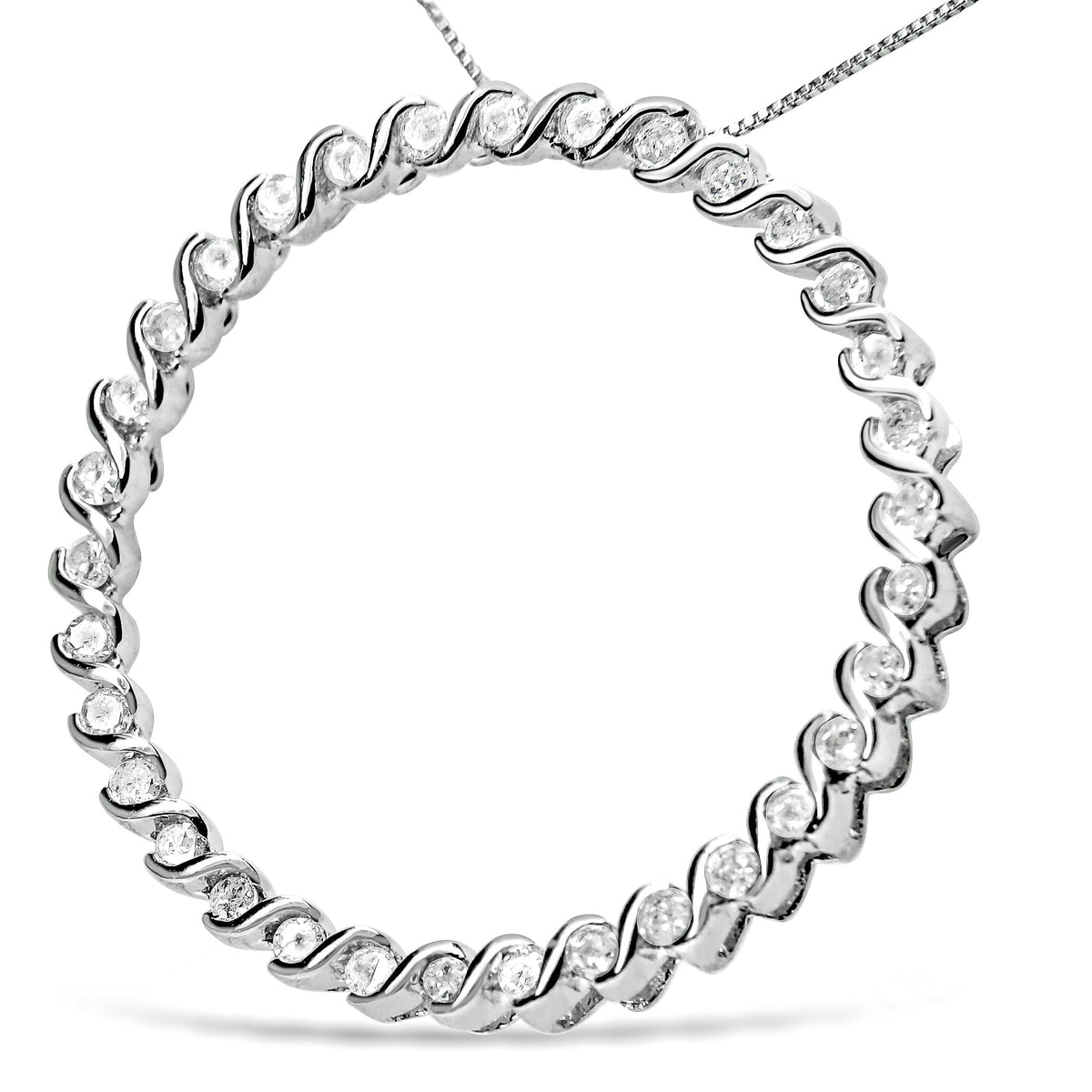 .925 Sterling Silver 3/4 Cttw Round Diamond Spiral Curved Circle Pendant 18" Necklace (I-J Color, I3 Clarity)