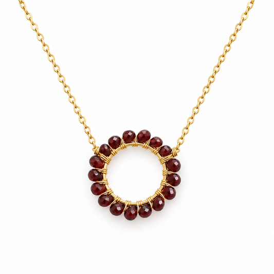 Garnet Halo Necklace – 14k Gold Filled