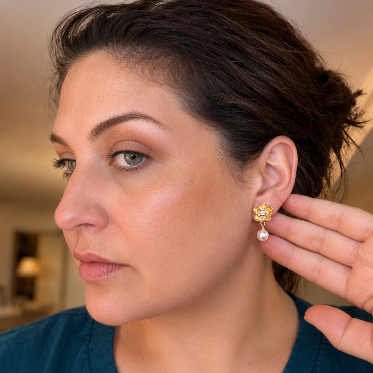 Limited Edition Floral Pearl Drop Earrings – 18K Gold Plated CZ Flower Studs