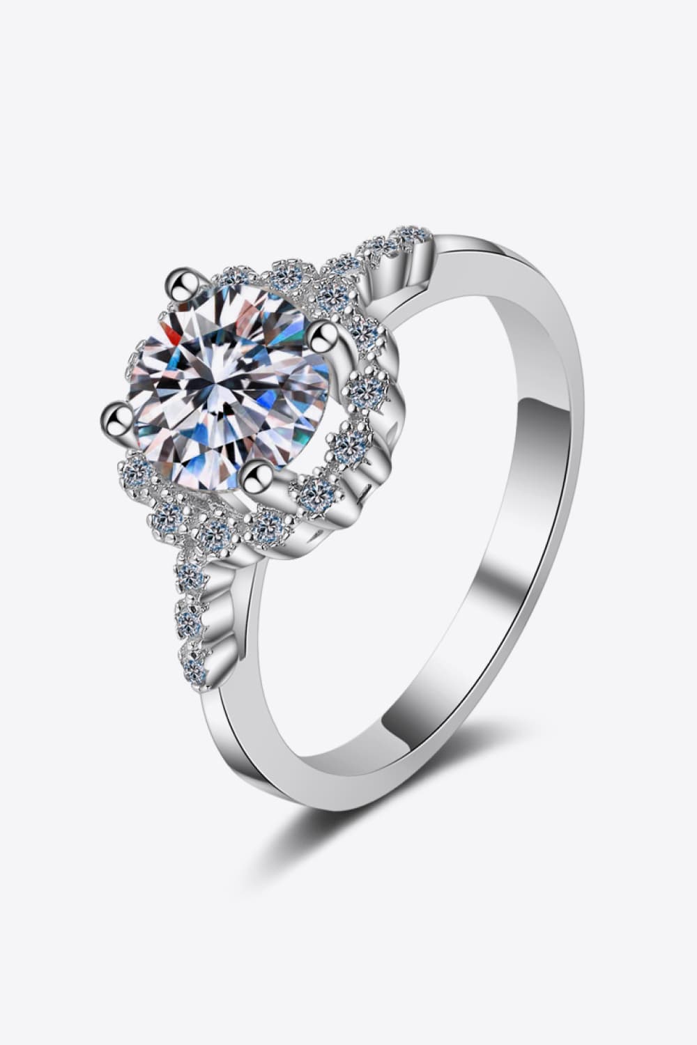 1 Carat Brilliant Round Cut Sparkala™ Rhodium-Plated Halo Ring