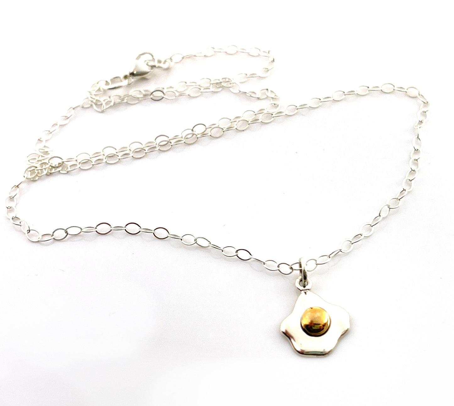 Over Easy Egg Necklace – Sterling Silver with Bronze Yolk, 18" Chain