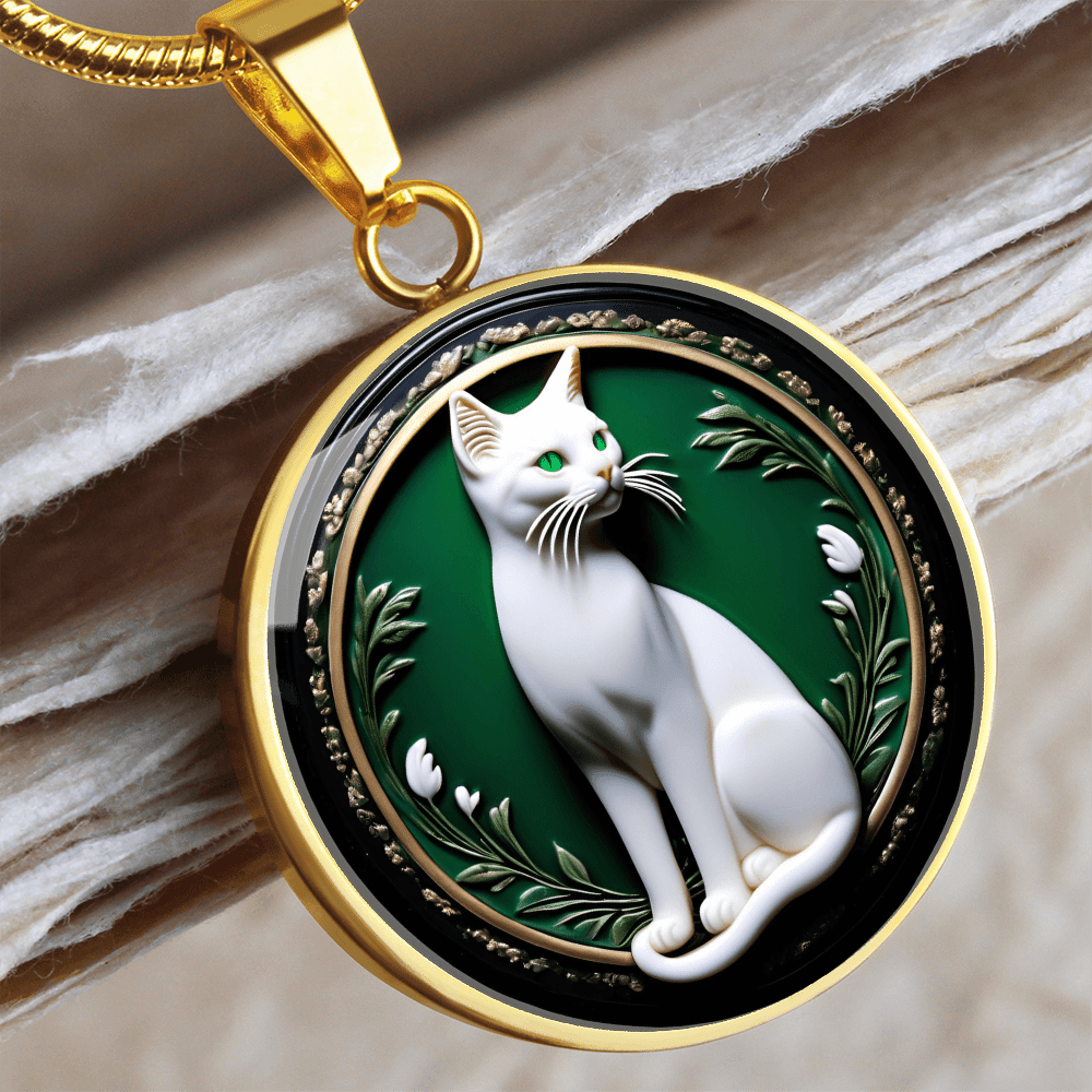 Elegant Green Eyed Cat Cameo Necklace