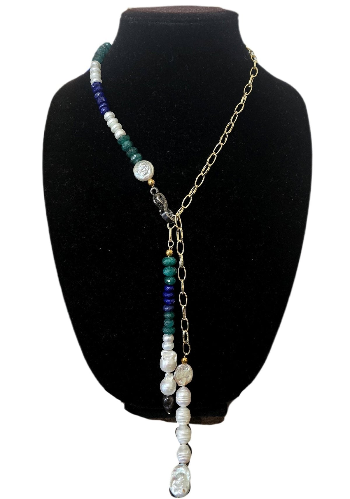 Emerald and Pearl Lariat Necklace