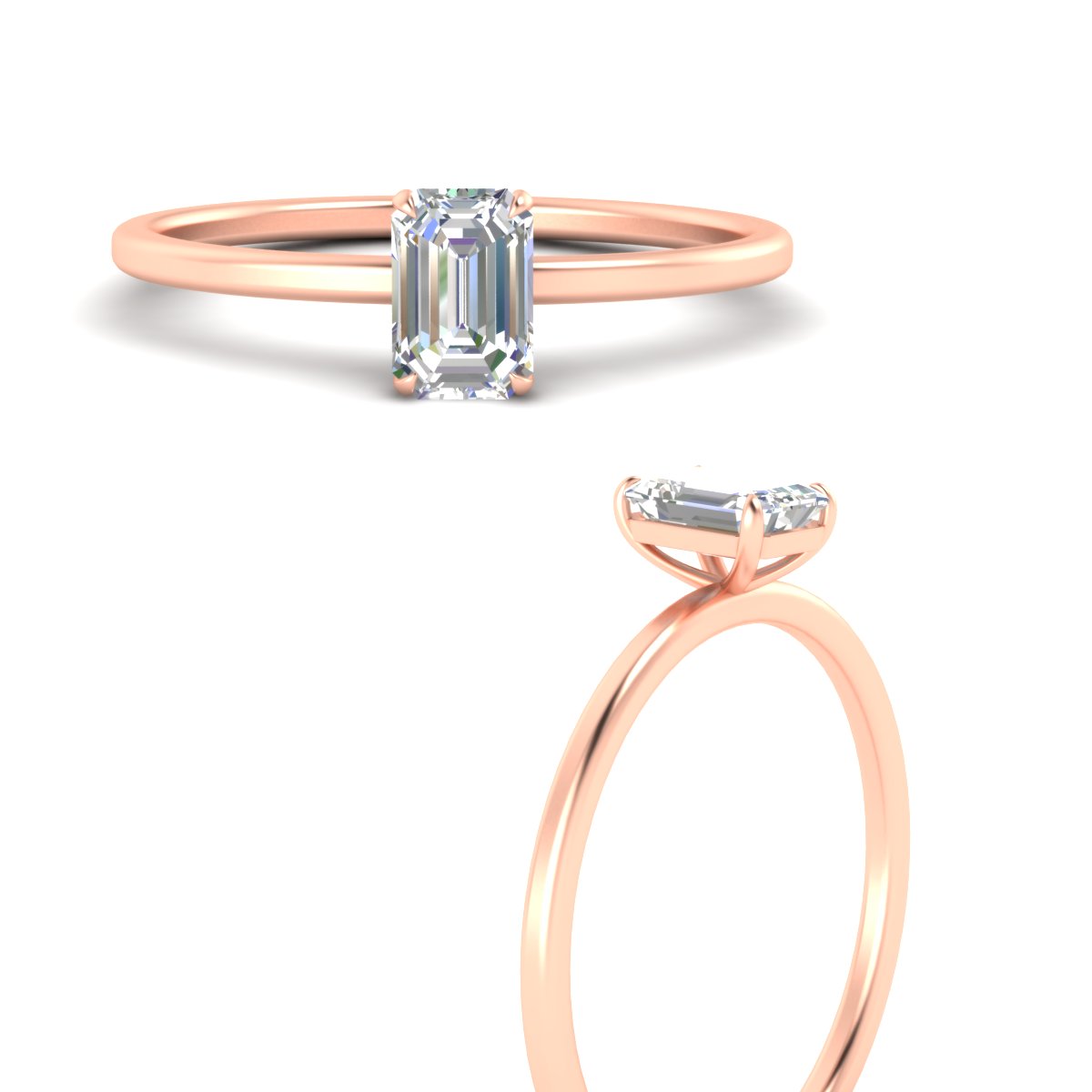 Emerald Cut Thin Shank Classic Solitaire Engagement Ring