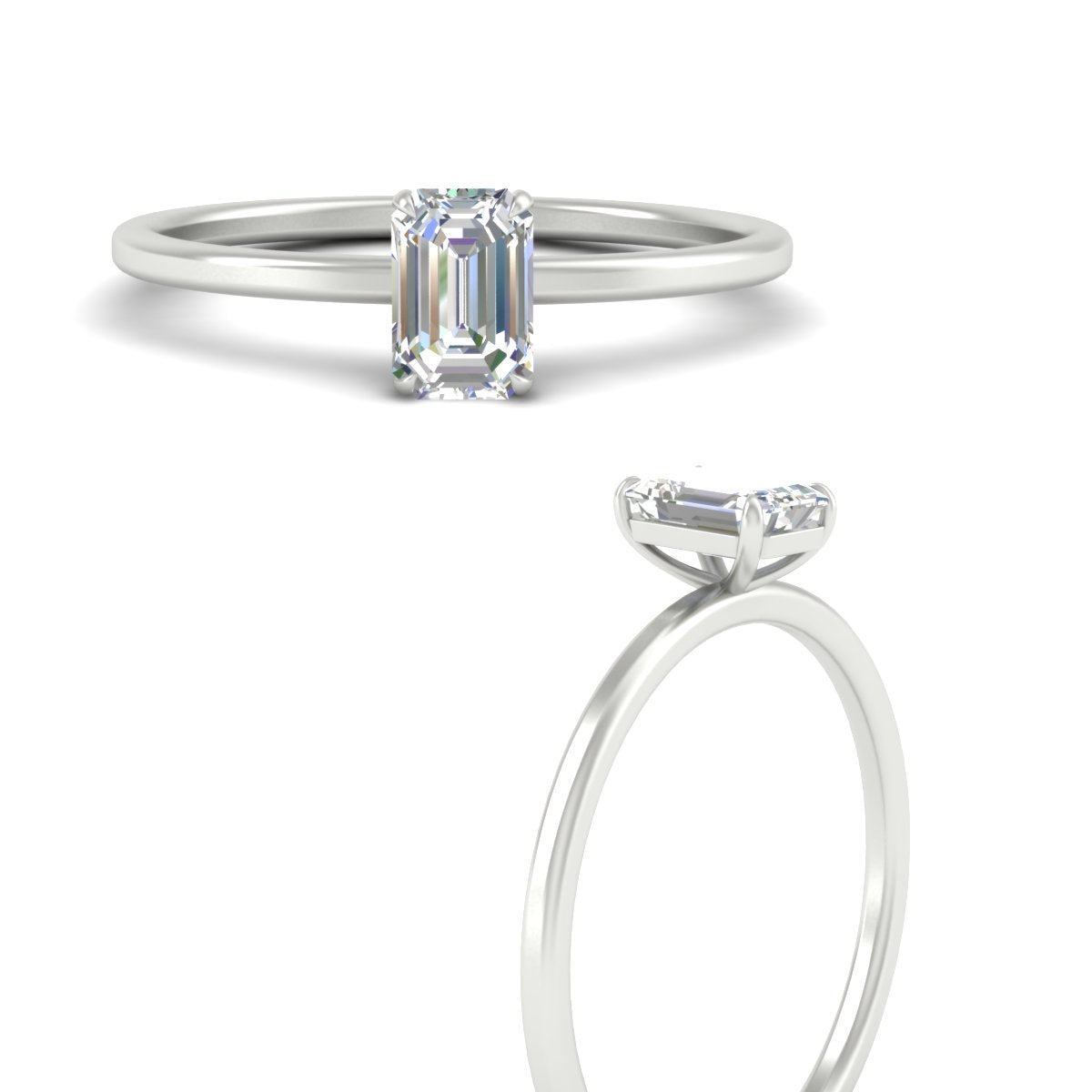 Emerald Cut Thin Shank Classic Solitaire Engagement Ring