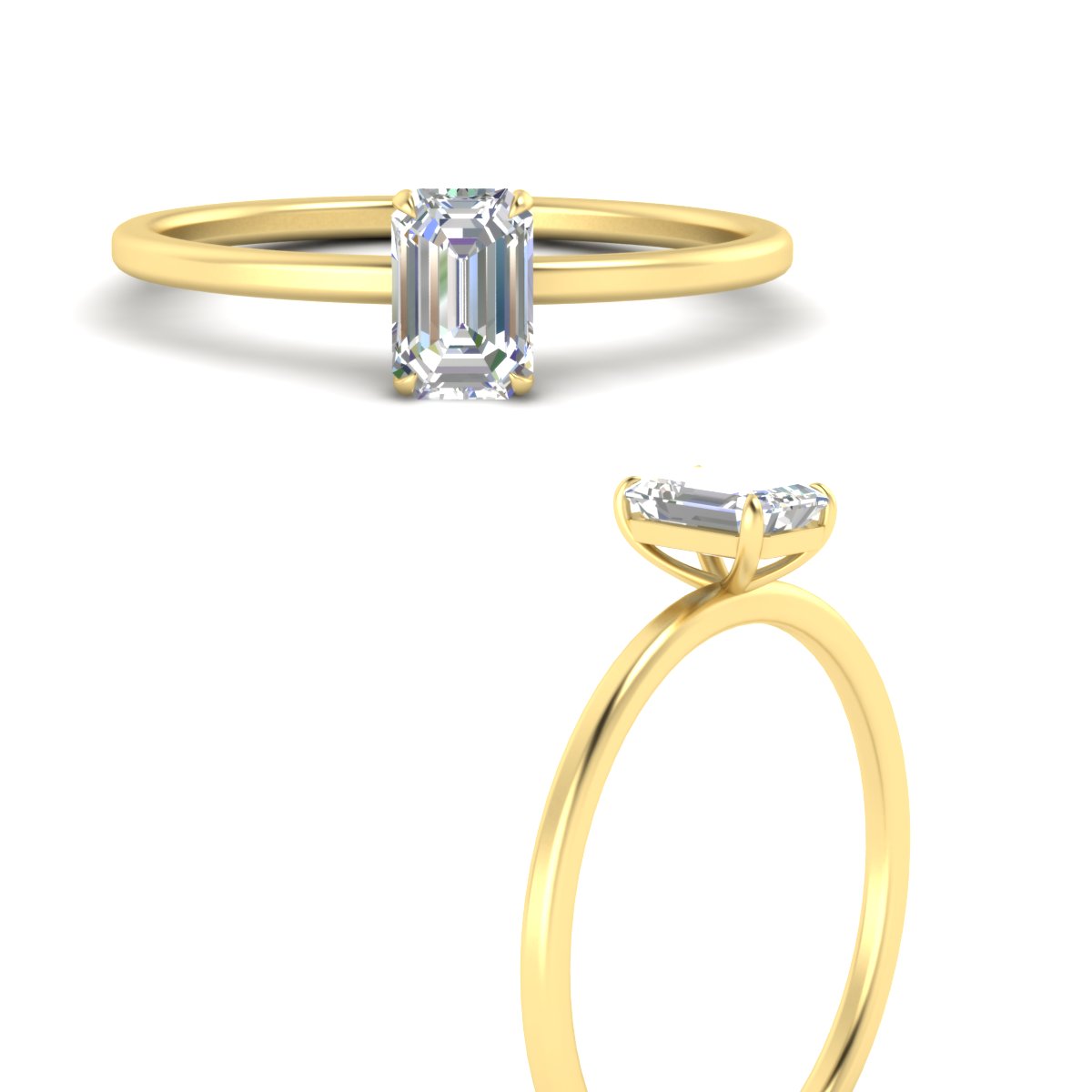 Emerald Cut Thin Shank Classic Solitaire Engagement Ring