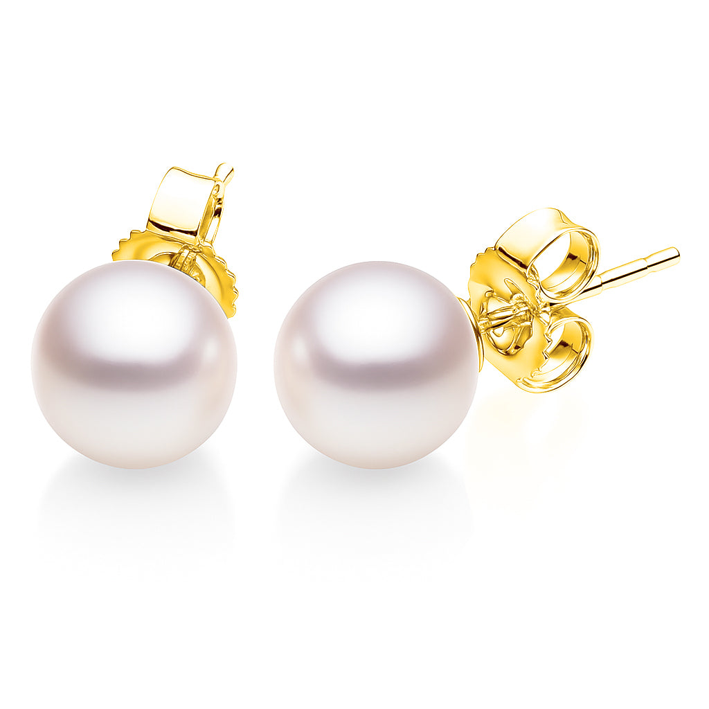 14K Yellow Gold Cultured Akoya Pearl Stud Earrings, 6.0-6.5mm