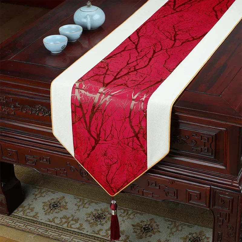 Traditional Chinese High-End Tablerunner/Table Flag – Jacquard Brocade Decorative Runner for Dining, Console & Bed