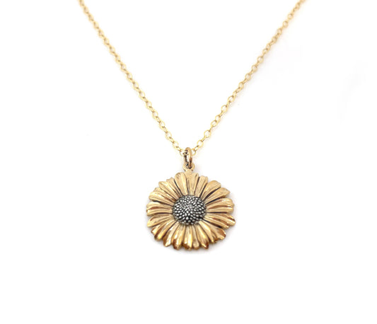 Sunflower Flower Charm Necklace - 14k Gold Filled Necklace - Handmade Jewelry