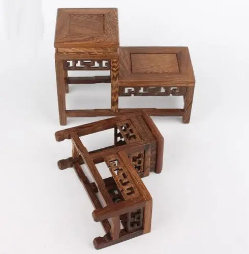 Traditional Chinese Wooden Fishbowl & Bonsai Stand – Carved Pedestal Base for Vases, Teapots & Stones