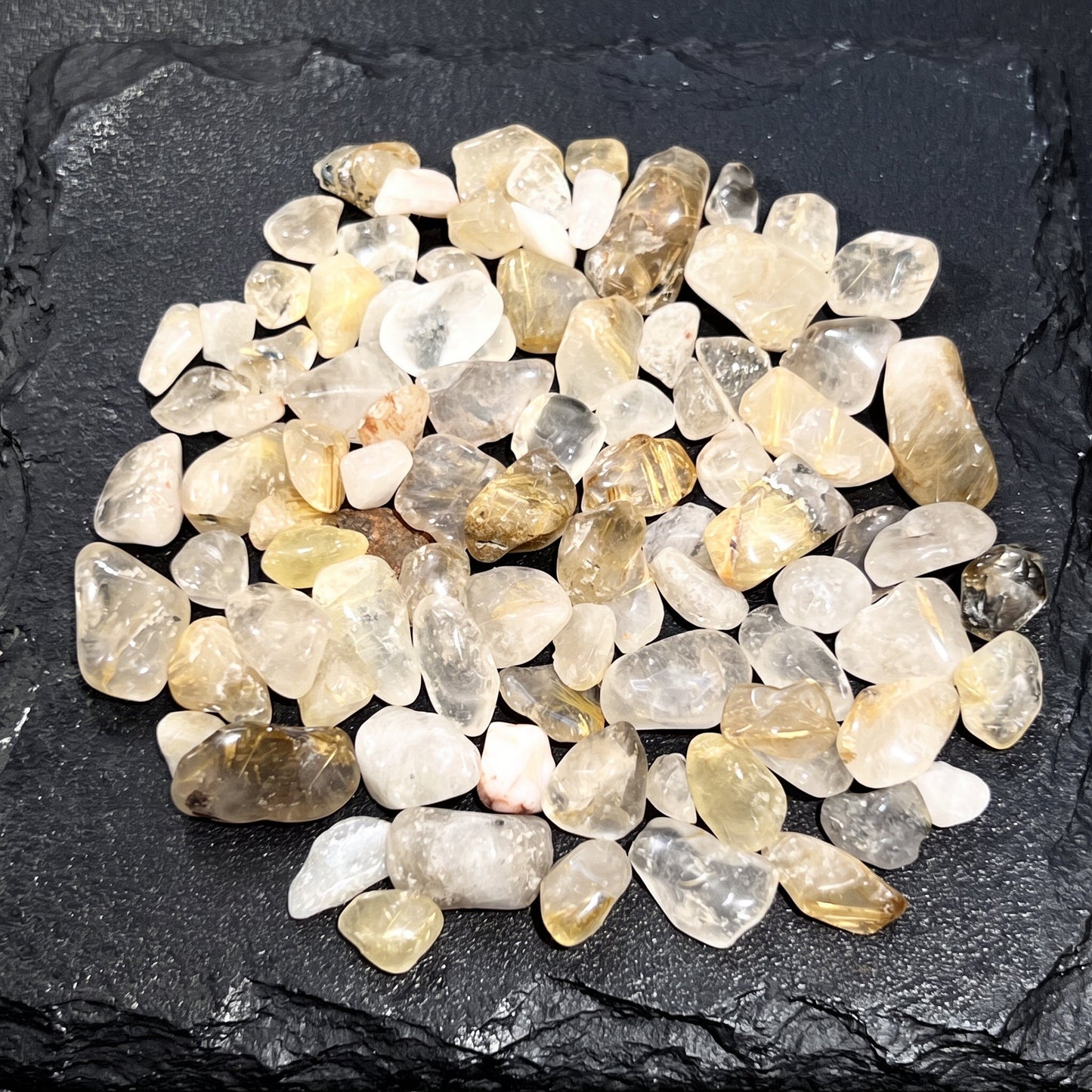 Small Gold Rutilated Quartz Crystal Tumbled Stones (By The Ounce or Pound)