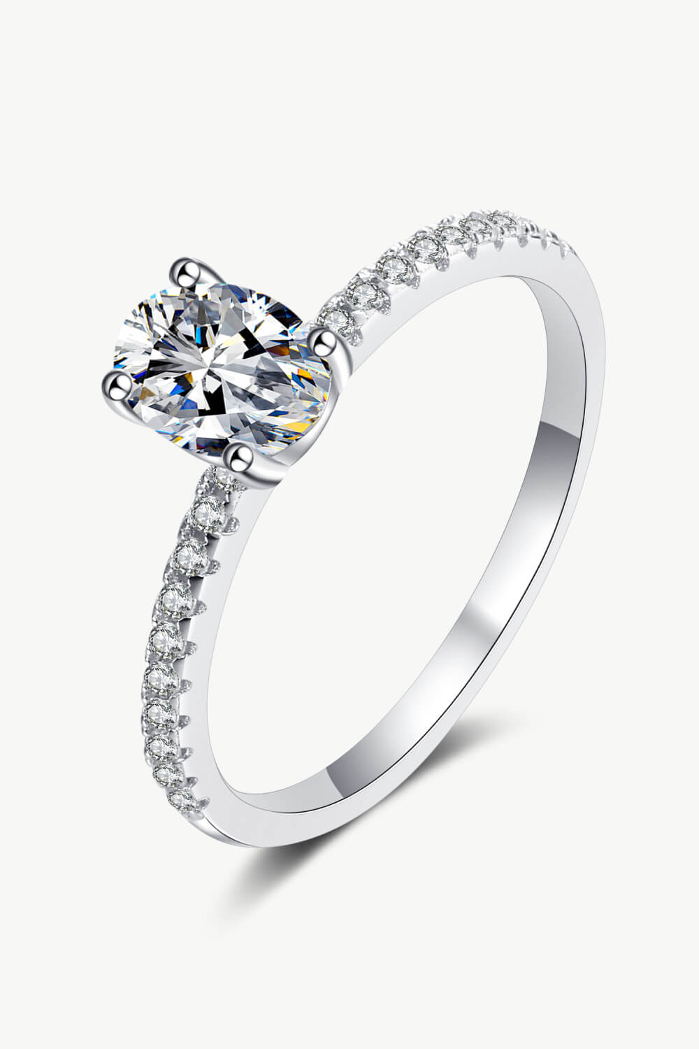 Rhodium Over Pure Sterling Silver Inlaid 1 Carat Oval-Cut Sparkala™ Ring