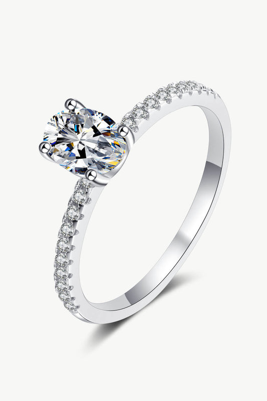 Rhodium Over Pure Sterling Silver Inlaid 1 Carat Oval-Cut Sparkala™ Ring