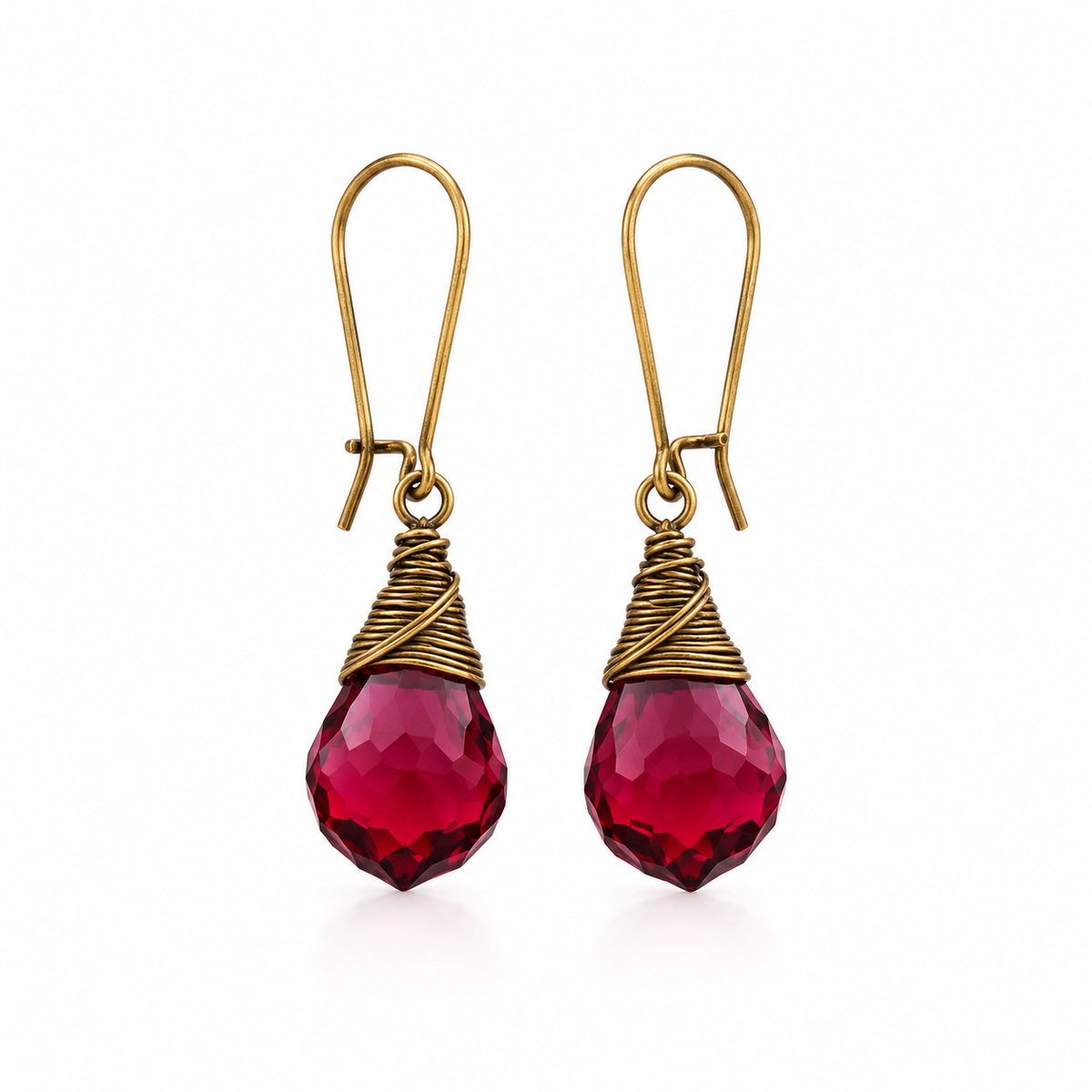 Ruby Swarovski Crystal Baroque Briolette Earrings – Antique Brass