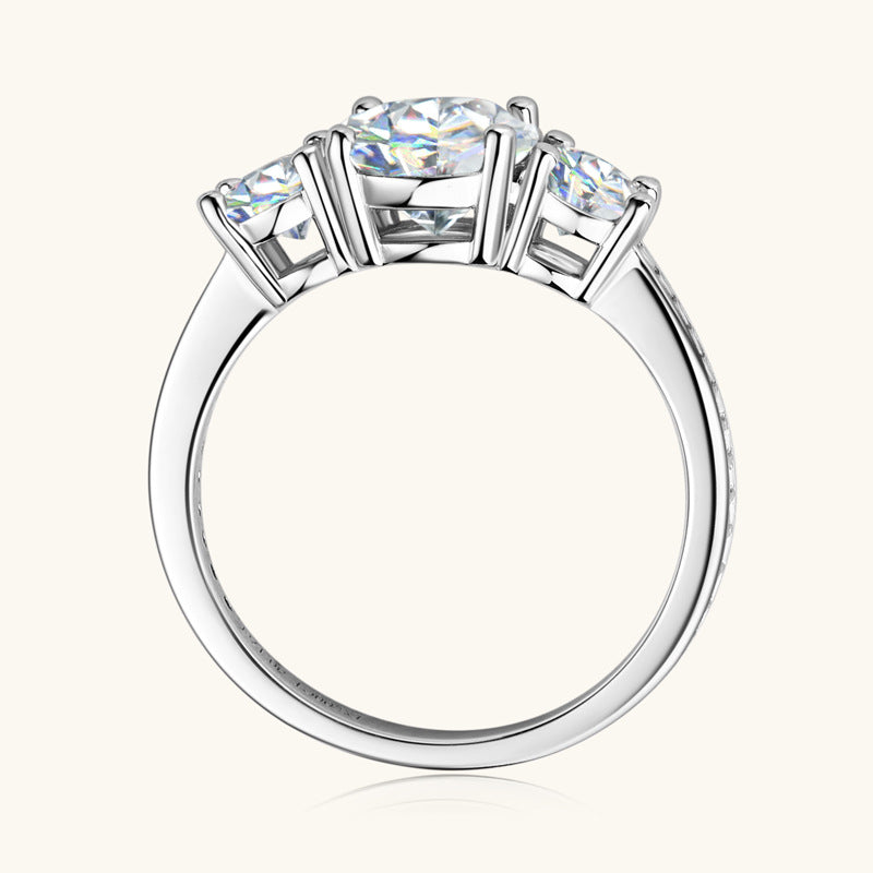 3 Carat 3-Stone Round Brilliant Round Cut Sparkala™ Platinum-Plated 925 Sterling Silver Ring