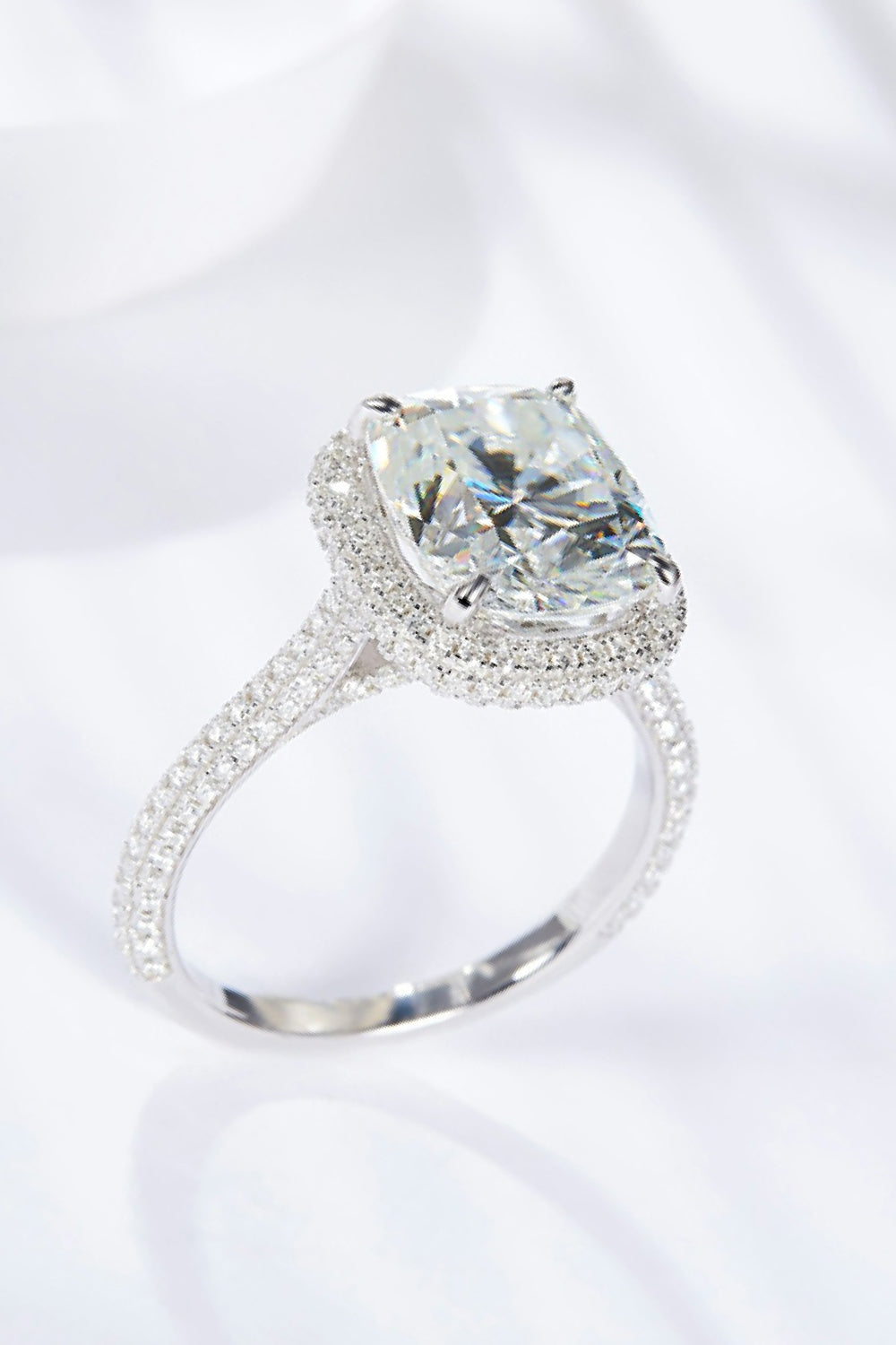 6 Carat Cushion-Cut Sparkala™ Halo Ring (Platinum Over Pure Sterling Silver)