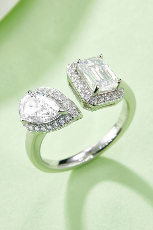1 Carat Pear-Cut Emerald-Cut Sparkala™ Platinum Over Pure Sterling Silver Open Ring