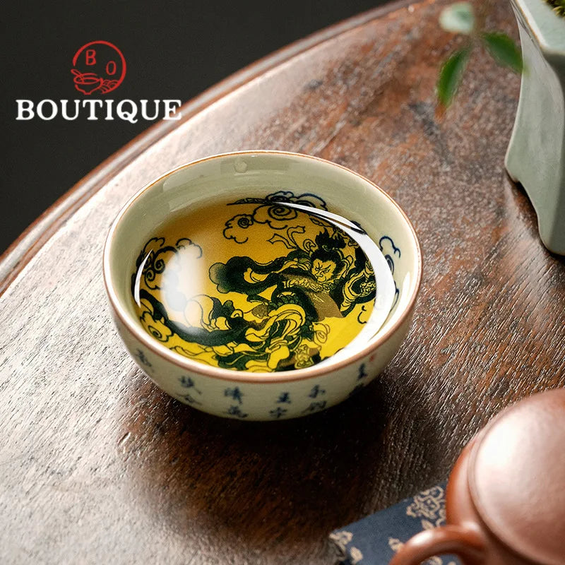 100ml Old Pottery Clay Blue & White Teacup – Handcrafted Gongfu Master Cup