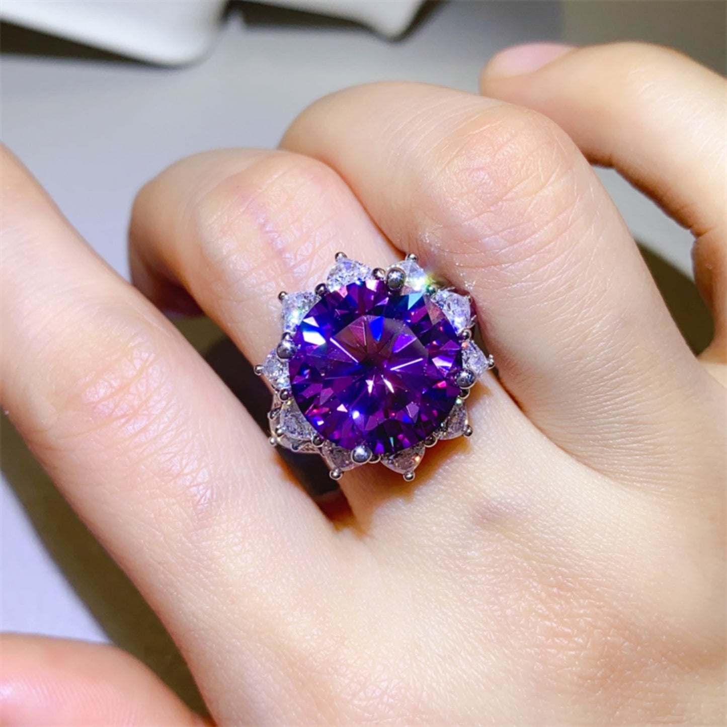 10 Carat Purple Sparkala™ Pure Sterling Silver Flower Shape Ring