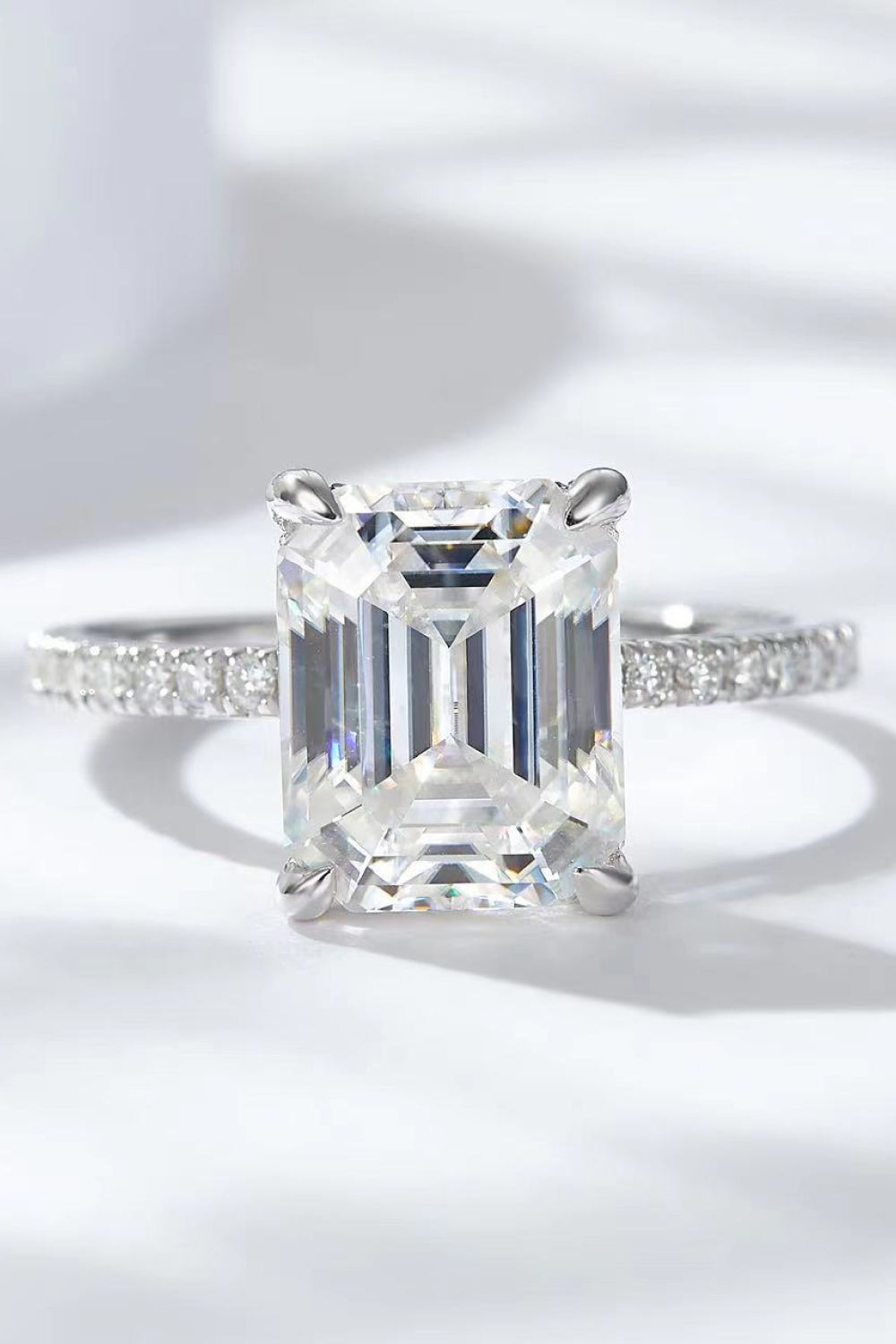 5 Carat Emerald-Cut Emerald-Cut Sparkala™ with Side Stones Ring (Platinum Over Pure Sterling Silver)
