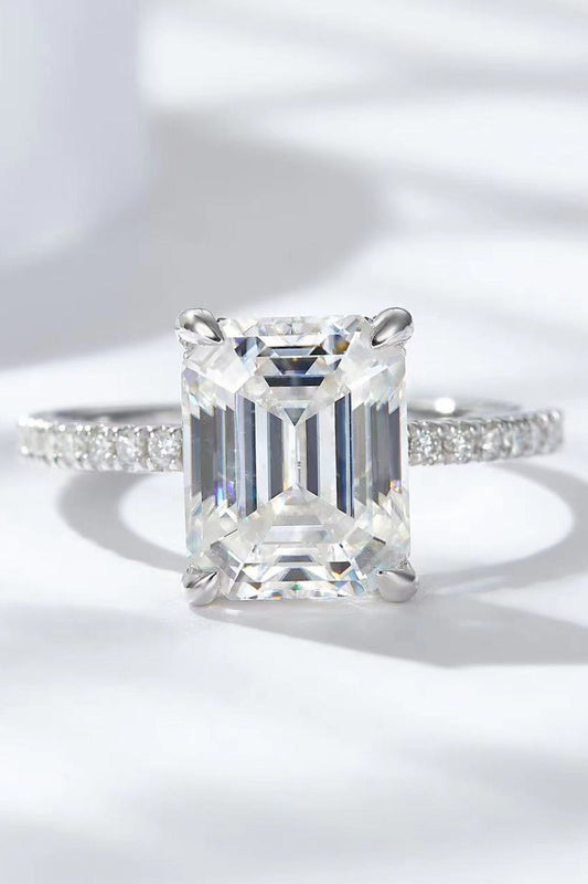 5 Carat Emerald-Cut Emerald-Cut Sparkala™ with Side Stones Ring (Platinum Over Pure Sterling Silver)