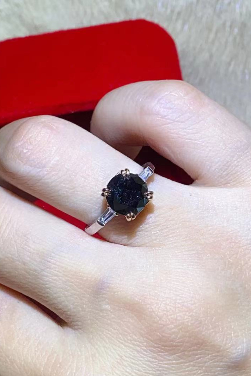 2 Carat Black Black Brilliant Round Cut Sparkala™ Platinum-Plated Ring