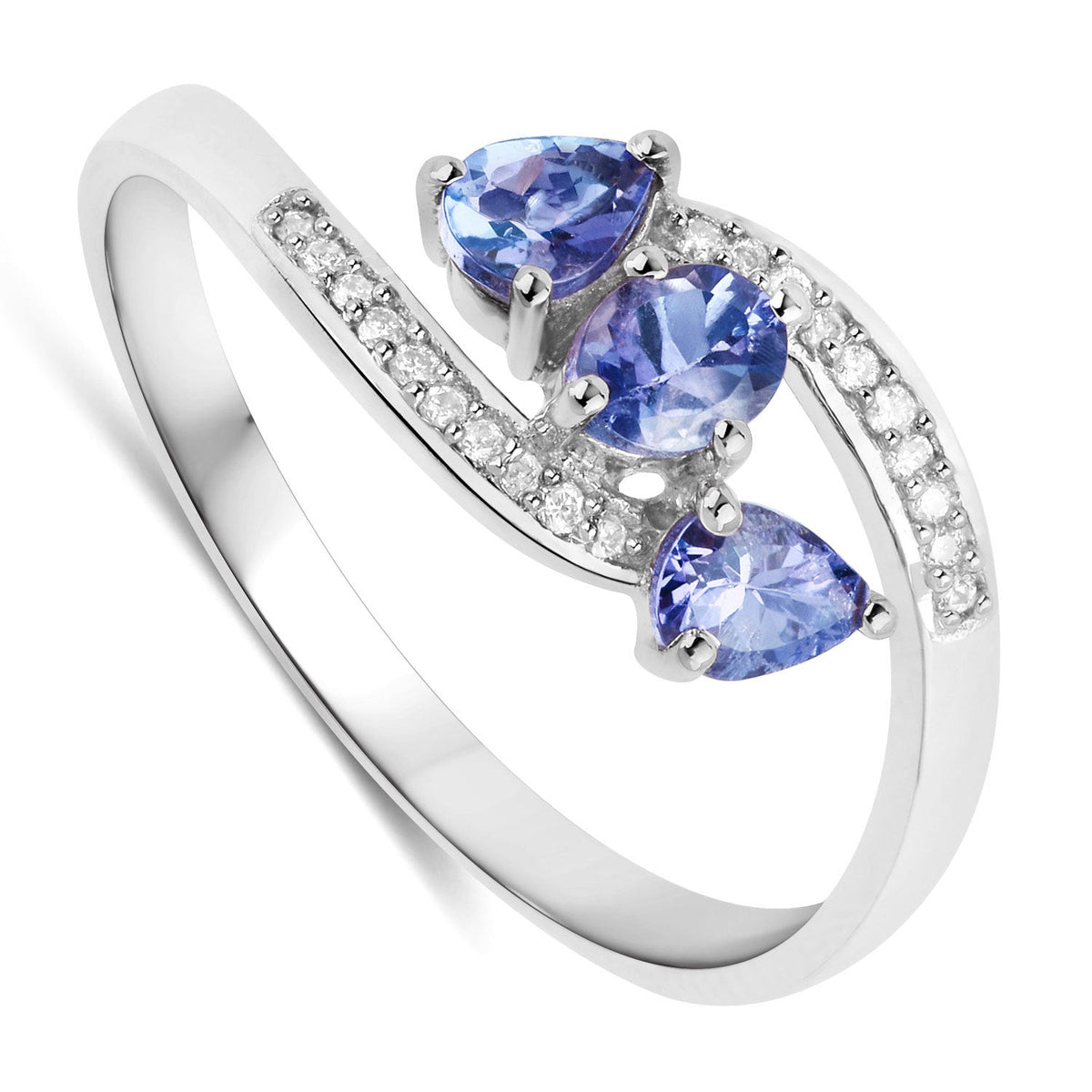 0.51 Carat Genuine Tanzanite and White Diamond 14K White Gold Ring