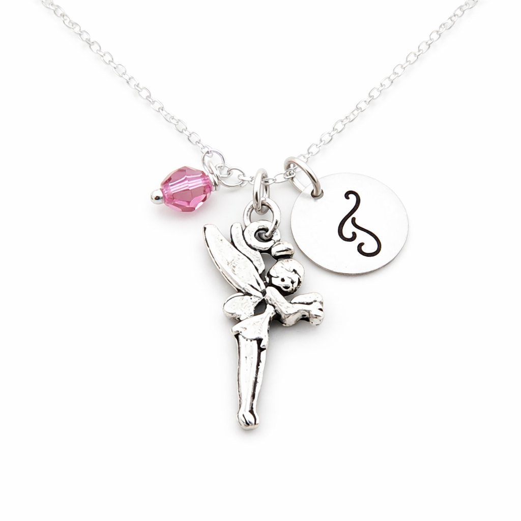 Fairy Necklace – Sterling Silver with Birthstone & Initial Charm