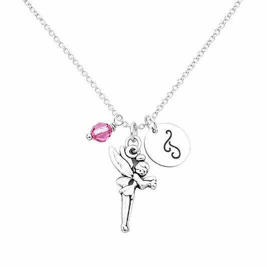Fairy Necklace – Sterling Silver with Birthstone & Initial Charm