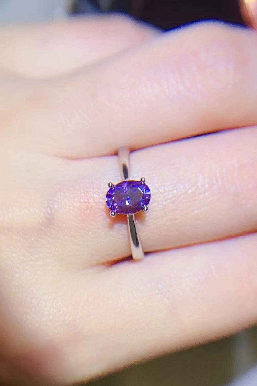 1 Carat Purple Oval-Cut Sparkala™ 4-Prong Solitaire Ring