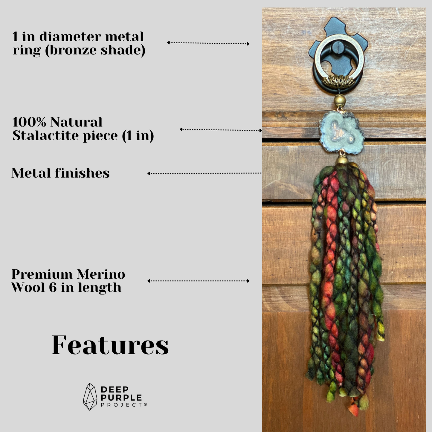 Merino Wool Garland with Stalactite Jasper, One of a kind decor piece, Natural Wall Hanging with Tassels, multiple uses Jasper Gift