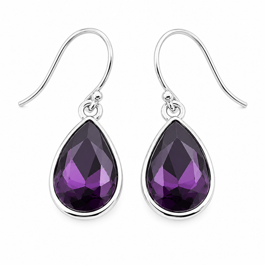 February Birthstone Earrings - Amethyst Crystal Sterling Silver Teardrop Earrings